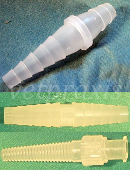 Diversos tipos de dispositivos de conexión de tubos de drenaje; resultan económicos y simples de utilizar pero es imprescindible considerar antes de colocar ningún tubo, si tenemos el conector necesario para poder conectar el tubo con una jeringa, un aspirador, etc.